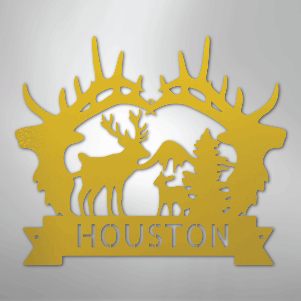 Custom Metal Wall Art - Personalized Antler Monogram Sign Yellow