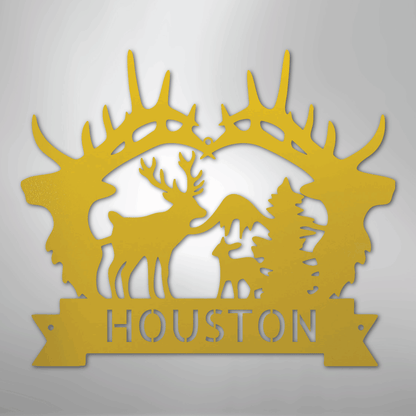 Custom Metal Wall Art - Personalized Antler Monogram Sign Yellow