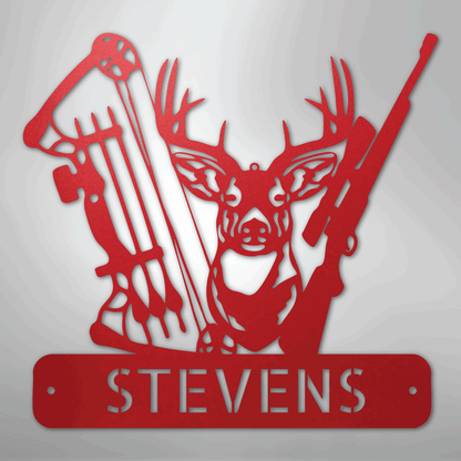 Custom Metal Wall Art - Personalized Buck Monogram Sign Red