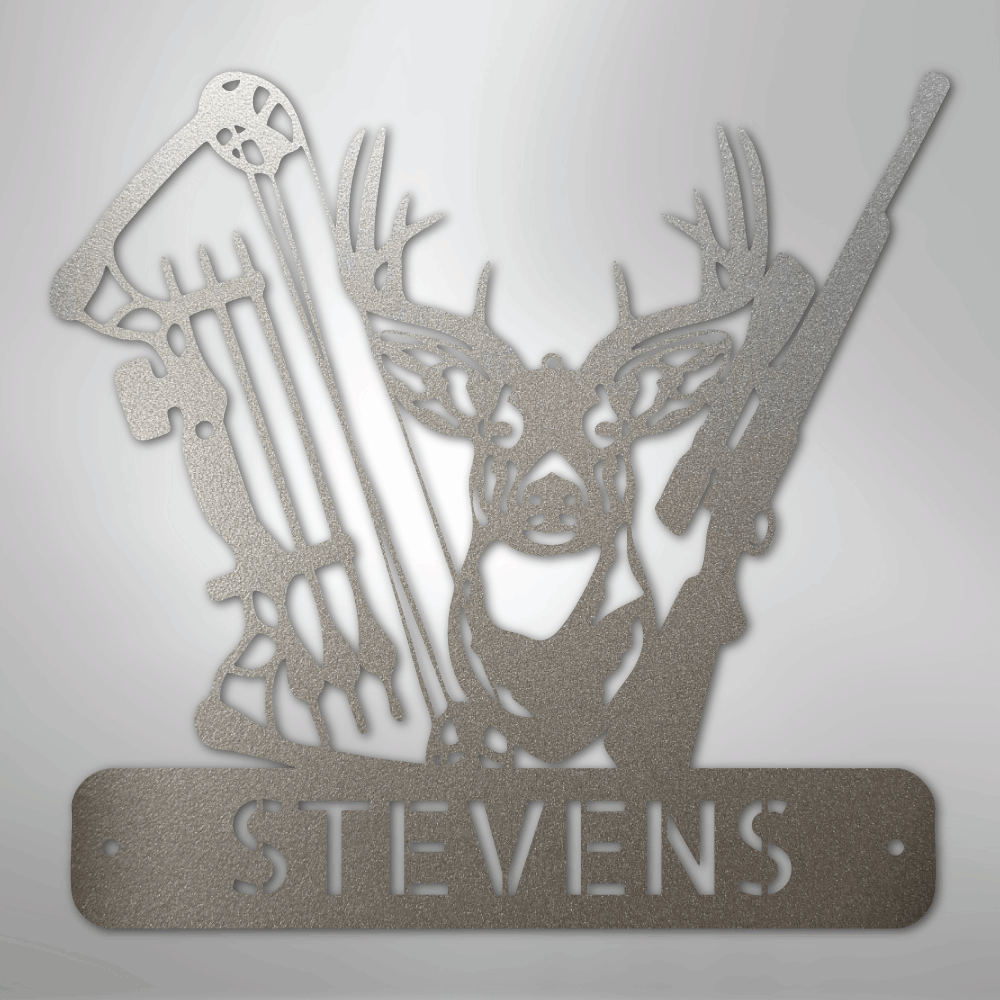 Custom Metal Wall Art - Personalized Buck Monogram Sign Silver