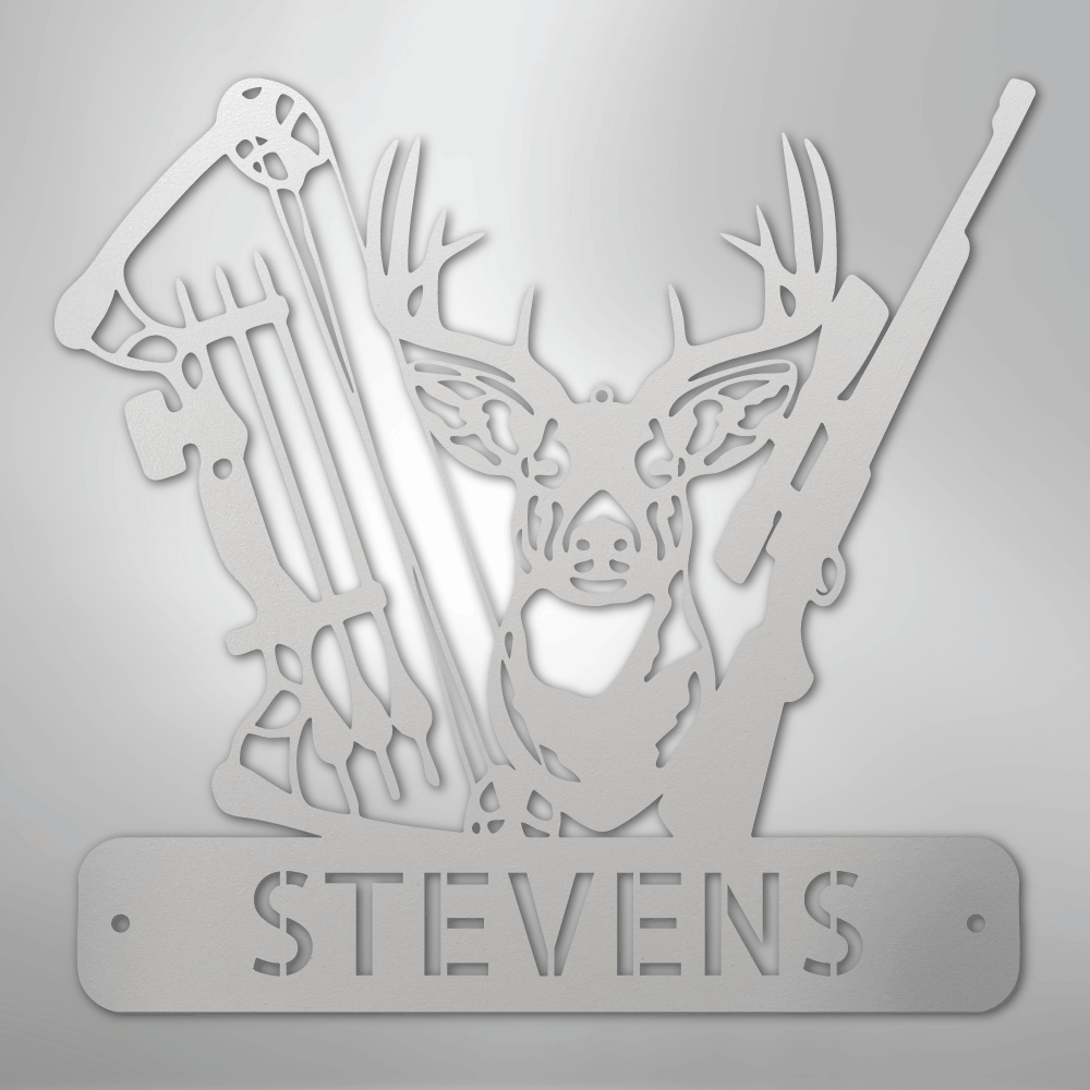 Custom Metal Wall Art - Personalized Buck Monogram Sign White