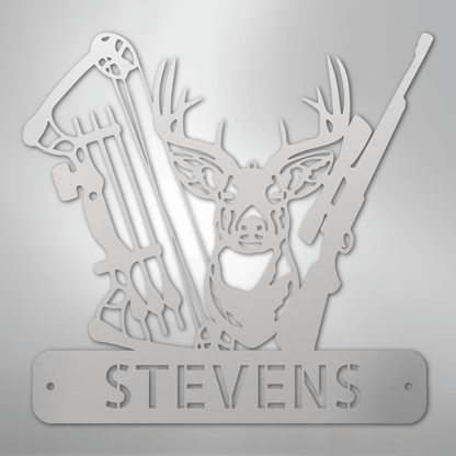 Custom Metal Wall Art - Personalized Buck Monogram Sign White