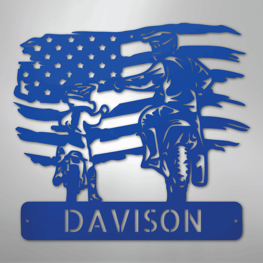 Custom Metal Wall Art - Motocross Father Son Monogram Sign Blue