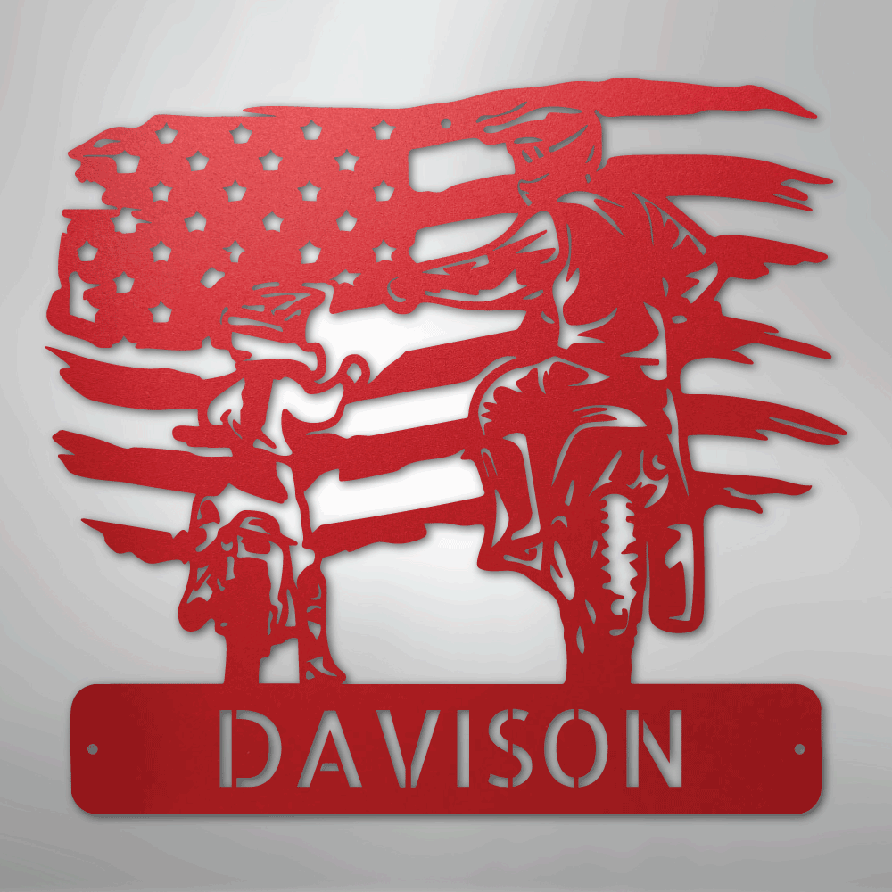 Custom Metal Wall Art - Motocross Father Son Monogram Sign Red