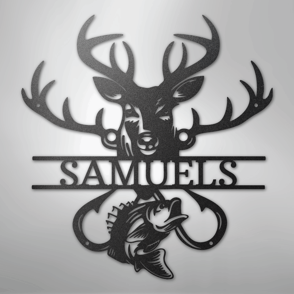 Custom Metal Wall Art - Personalized Deer and Fish Sign