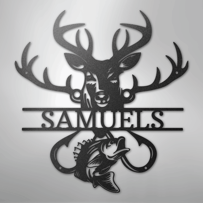 Custom Metal Wall Art - Personalized Deer and Fish Sign