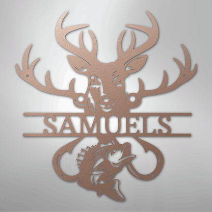 Custom Metal Wall Art - Personalized Deer and Fish Sign Rose