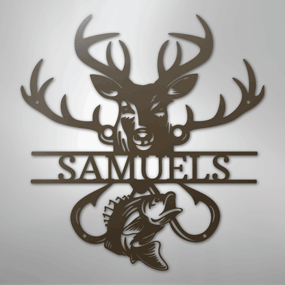 Custom Metal Wall Art - Personalized Deer and Fish Sign Stone