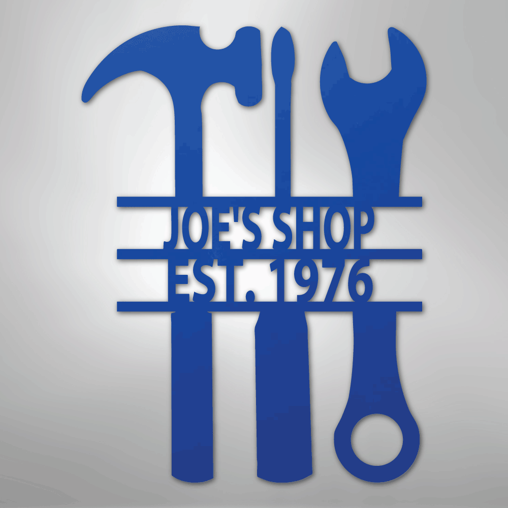 Custom Metal Wall Art - Personalized Mechanic Garage Workshop Sign Blue