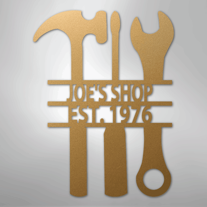 Custom Metal Wall Art - Personalized Mechanic Garage Workshop Sign Gold