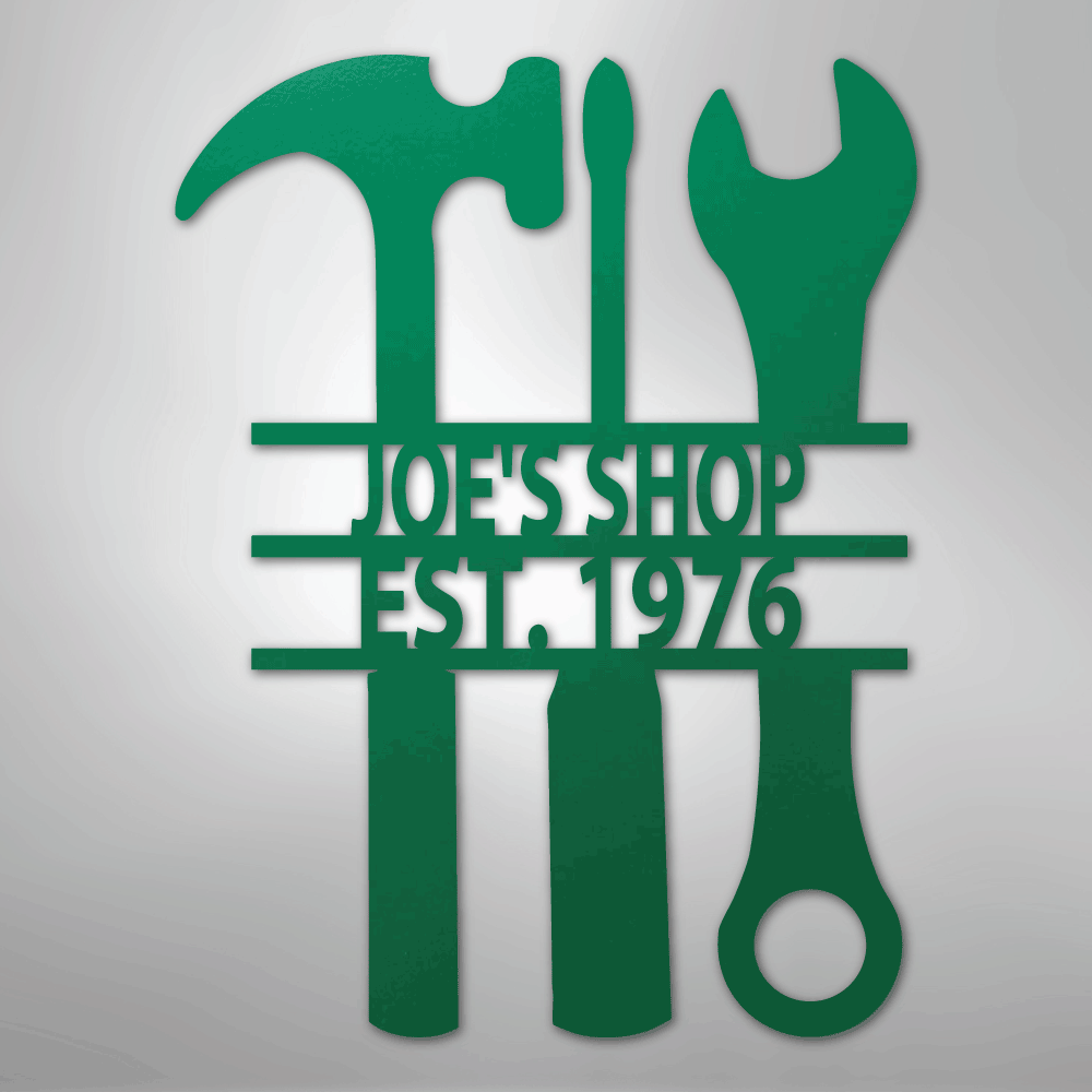 Custom Metal Wall Art - Personalized Mechanic Garage Workshop Sign Green