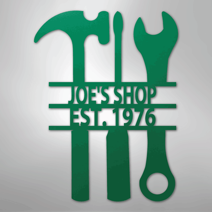 Custom Metal Wall Art - Personalized Mechanic Garage Workshop Sign Green