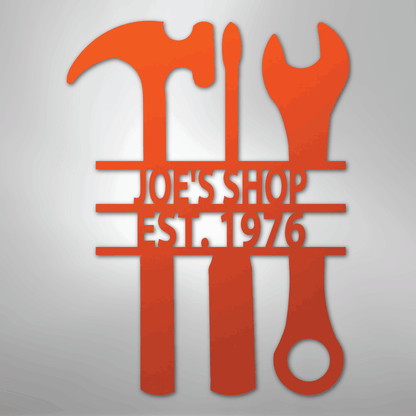 Custom Metal Wall Art - Personalized Mechanic Garage Workshop Sign Orange