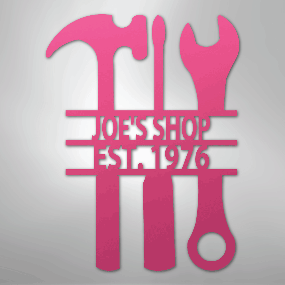 Custom Metal Wall Art - Personalized Mechanic Garage Workshop Sign Pink