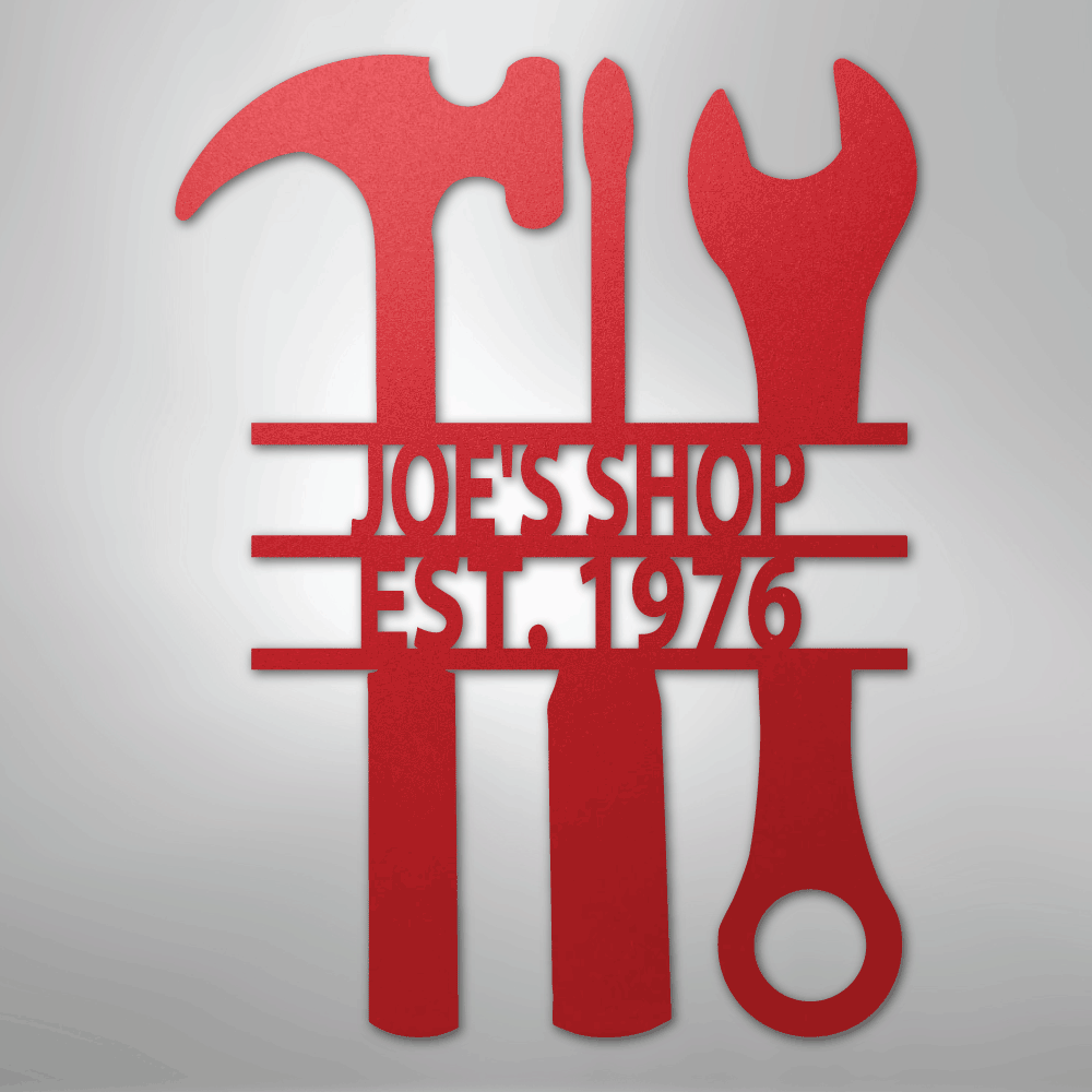 Custom Metal Wall Art - Personalized Mechanic Garage Workshop Sign Red