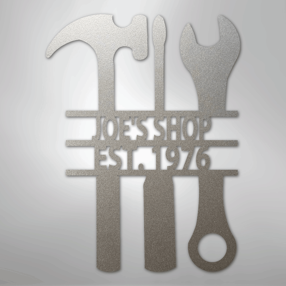 Custom Metal Wall Art - Personalized Mechanic Garage Workshop Sign Silver