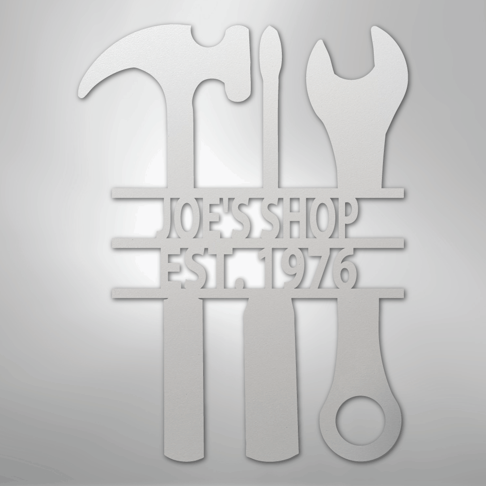Custom Metal Wall Art - Personalized Mechanic Garage Workshop Sign White