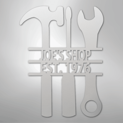 Custom Metal Wall Art - Personalized Mechanic Garage Workshop Sign White