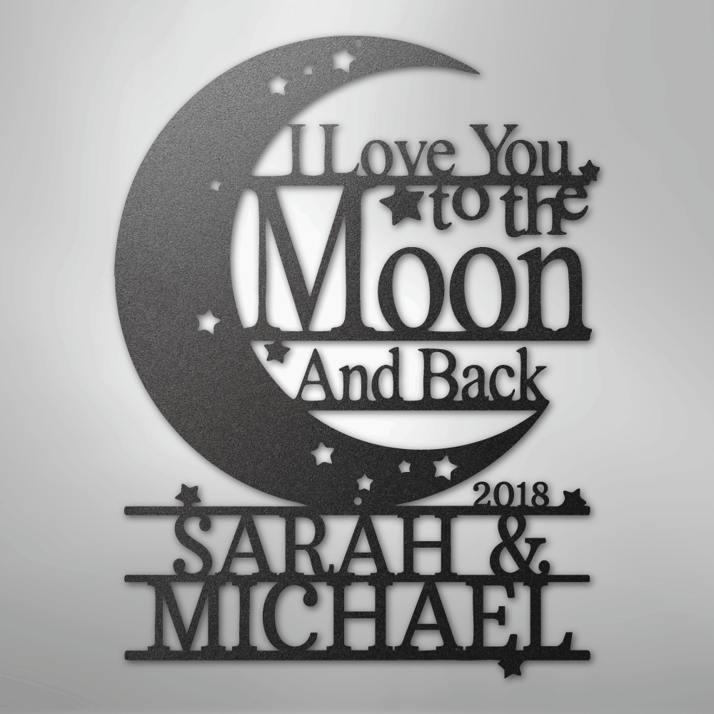 Custom Metal Wall Art - Personalized Moon and Back Monogram Sign