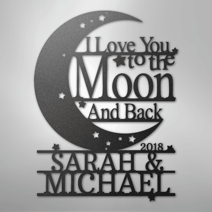 Custom Metal Wall Art - Personalized Moon and Back Monogram Sign