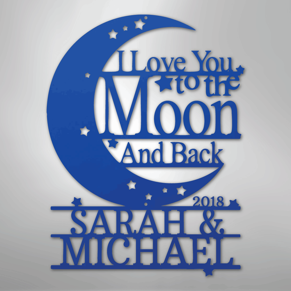 Custom Metal Wall Art - Personalized Moon and Back Monogram Sign Blue