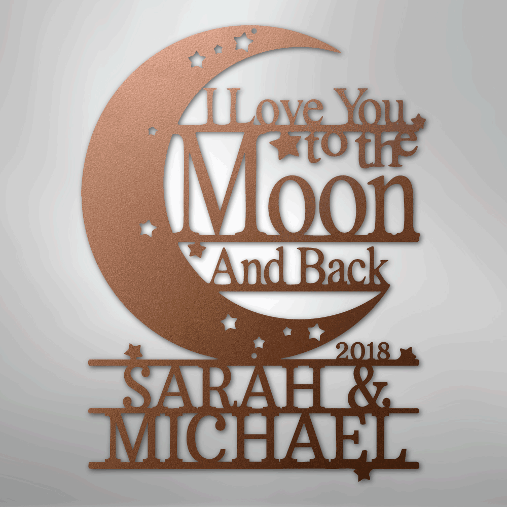 Custom Metal Wall Art - Personalized Moon and Back Monogram Sign Copper