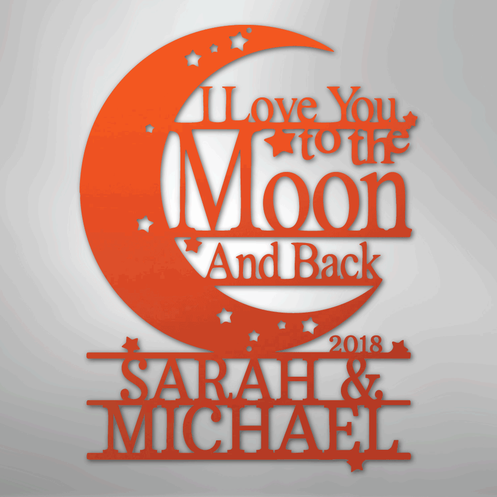 Custom Metal Wall Art - Personalized Moon and Back Monogram Sign Orange