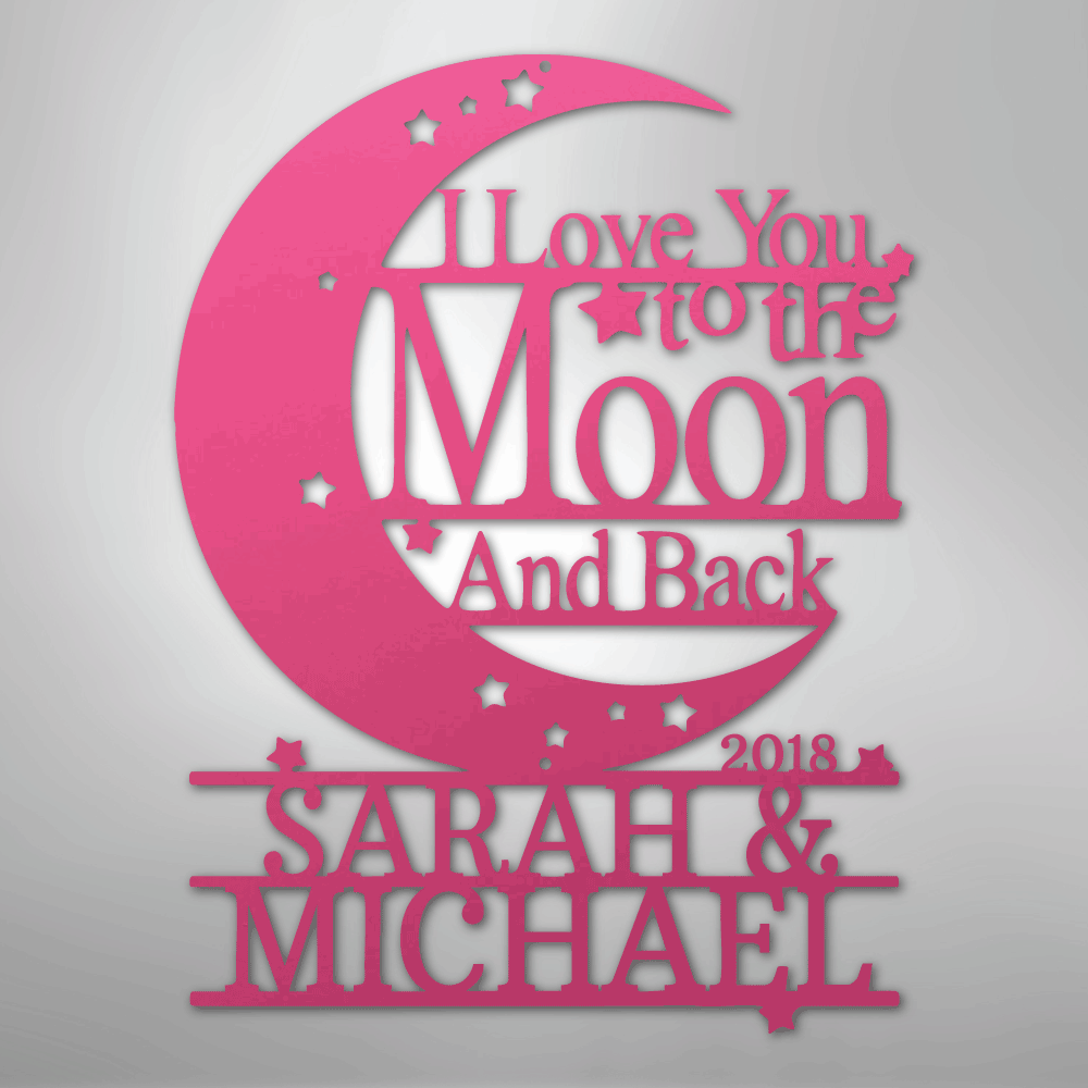Custom Metal Wall Art - Personalized Moon and Back Monogram Sign Pink