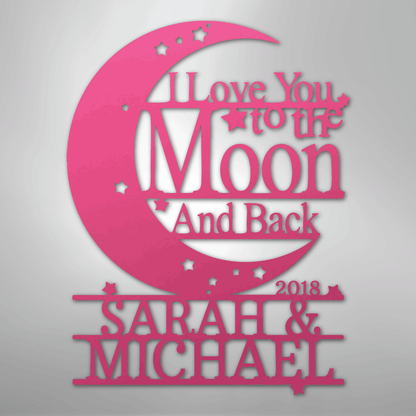 Custom Metal Wall Art - Personalized Moon and Back Monogram Sign Pink