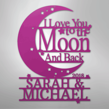 Custom Metal Wall Art - Personalized Moon and Back Monogram Sign Purple