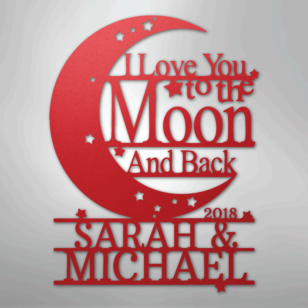 Custom Metal Wall Art - Personalized Moon and Back Monogram Sign Red