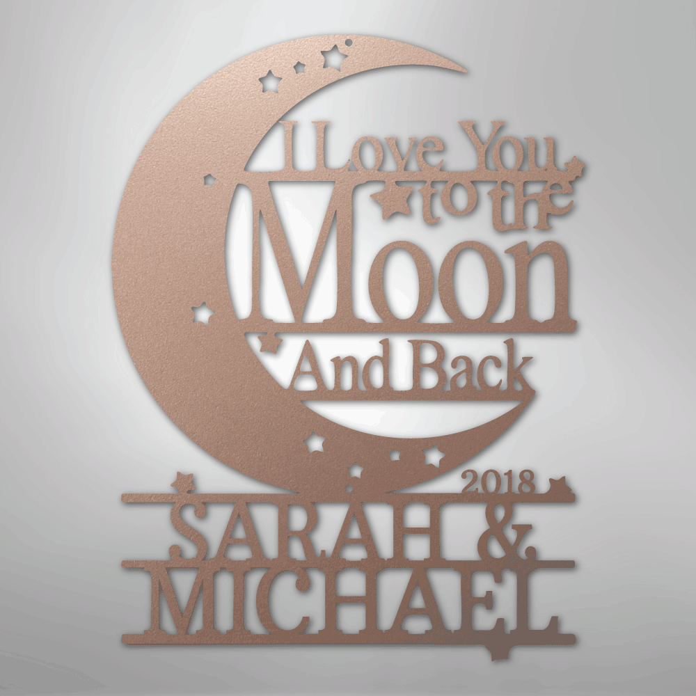 Custom Metal Wall Art - Personalized Moon and Back Monogram Sign Rose