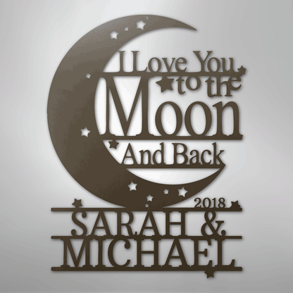 Custom Metal Wall Art - Personalized Moon and Back Monogram Sign Stone