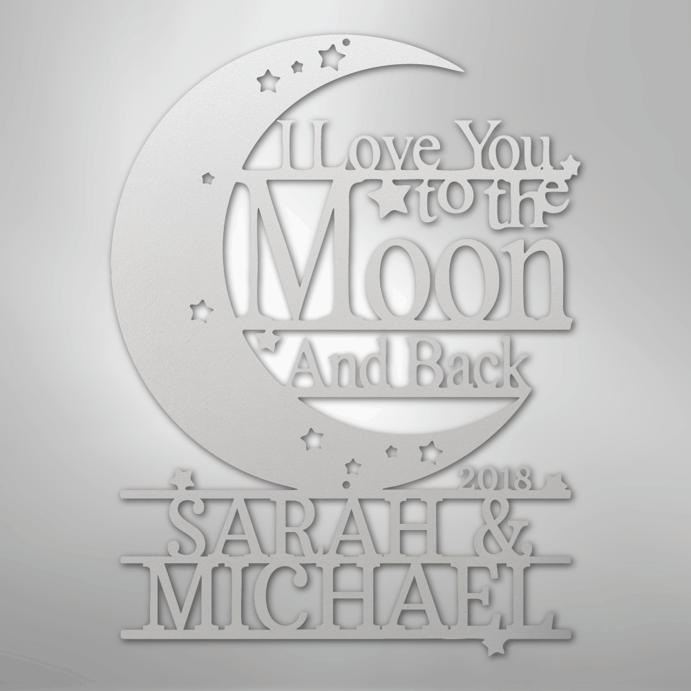 Custom Metal Wall Art - Personalized Moon and Back Monogram Sign White