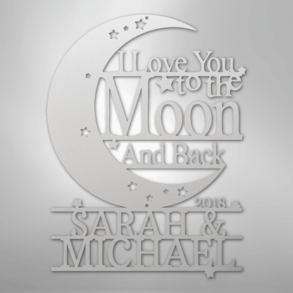 Custom Metal Wall Art - Personalized Moon and Back Monogram Sign White