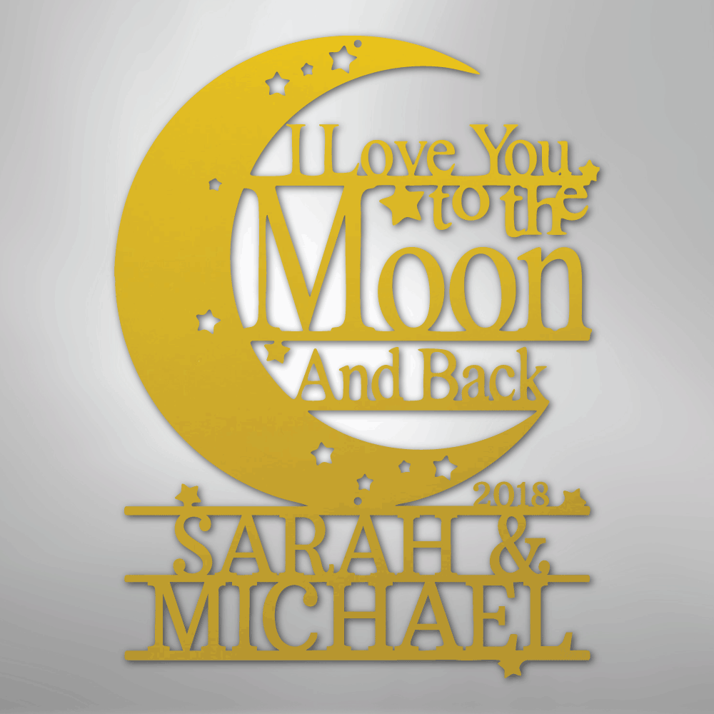 Custom Metal Wall Art - Personalized Moon and Back Monogram Sign Yellow