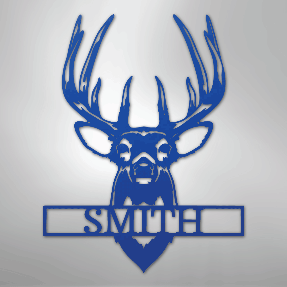Custom Metal Wall Art - Personalized Buck Antler Sign Blue