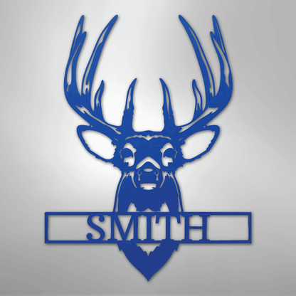 Custom Metal Wall Art - Personalized Buck Antler Sign Blue