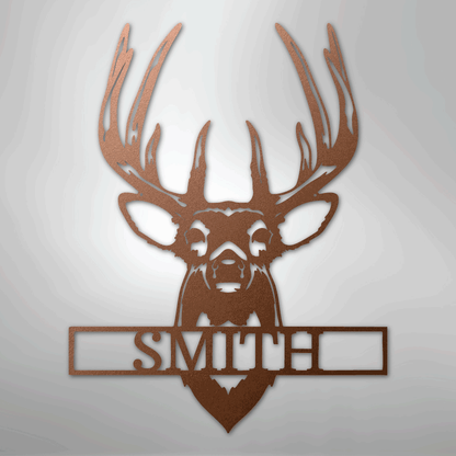 Custom Metal Wall Art - Personalized Buck Antler Sign Copper