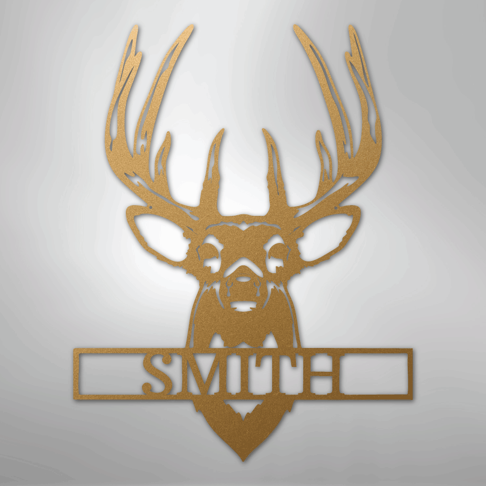Custom Metal Wall Art - Personalized Buck Antler Sign Gold