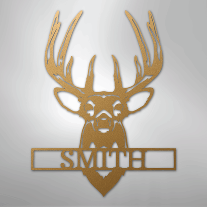 Custom Metal Wall Art - Personalized Buck Antler Sign Gold