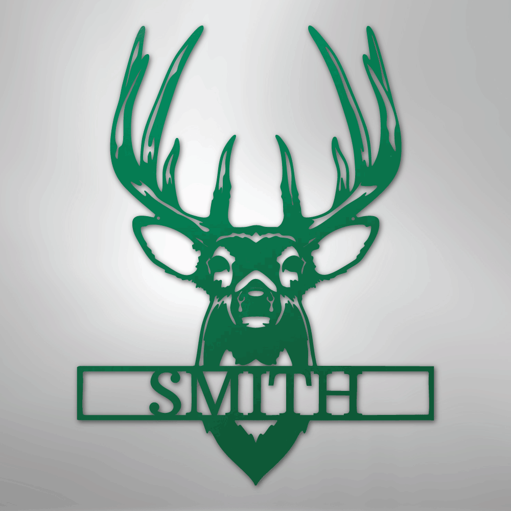 Custom Metal Wall Art - Personalized Buck Antler Sign Green