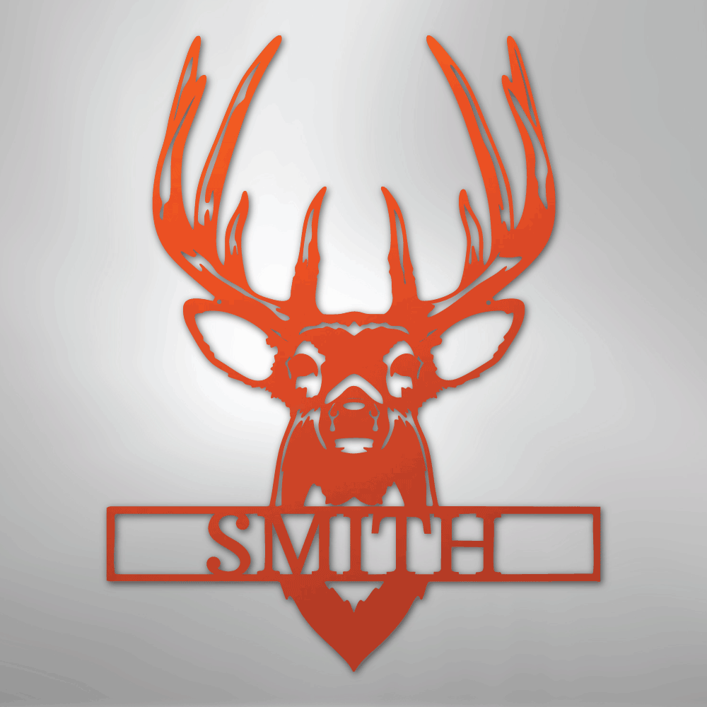 Custom Metal Wall Art - Personalized Buck Antler Sign Orange