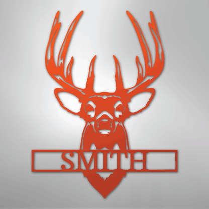 Custom Metal Wall Art - Personalized Buck Antler Sign Orange