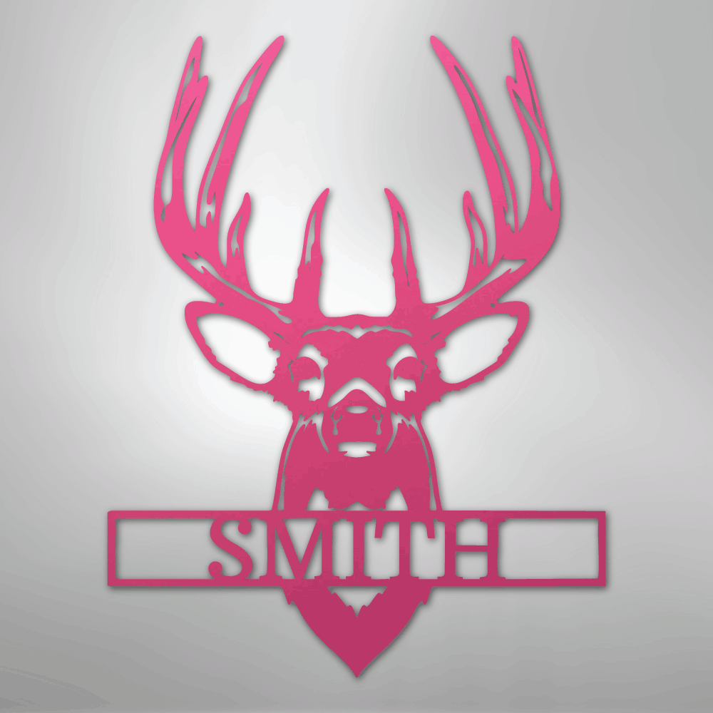 Custom Metal Wall Art - Personalized Buck Antler Sign Pink