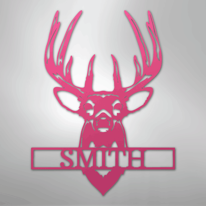 Custom Metal Wall Art - Personalized Buck Antler Sign Pink