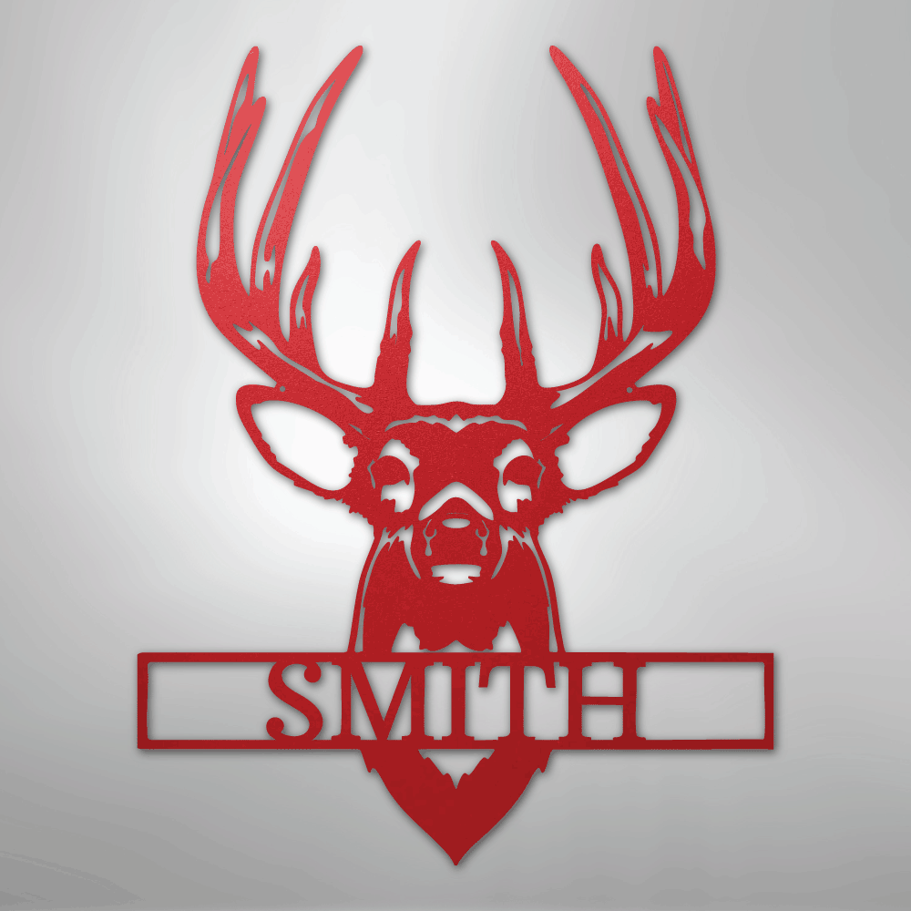 Custom Metal Wall Art - Personalized Buck Antler Sign Red
