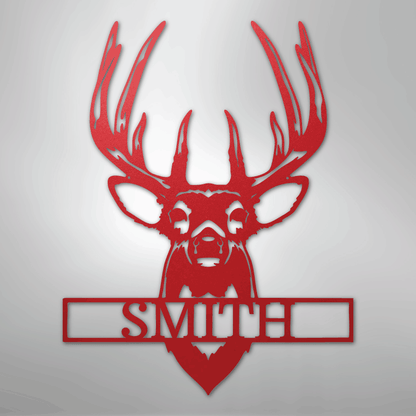 Custom Metal Wall Art - Personalized Buck Antler Sign Red