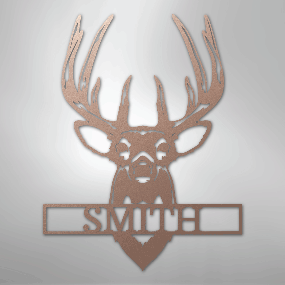 Custom Metal Wall Art - Personalized Buck Antler Sign Rose