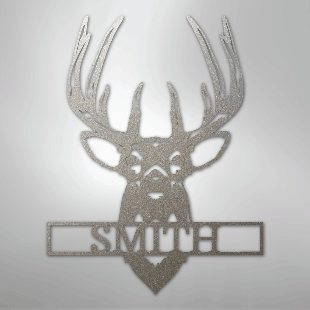 Custom Metal Wall Art - Personalized Buck Antler Sign Silver